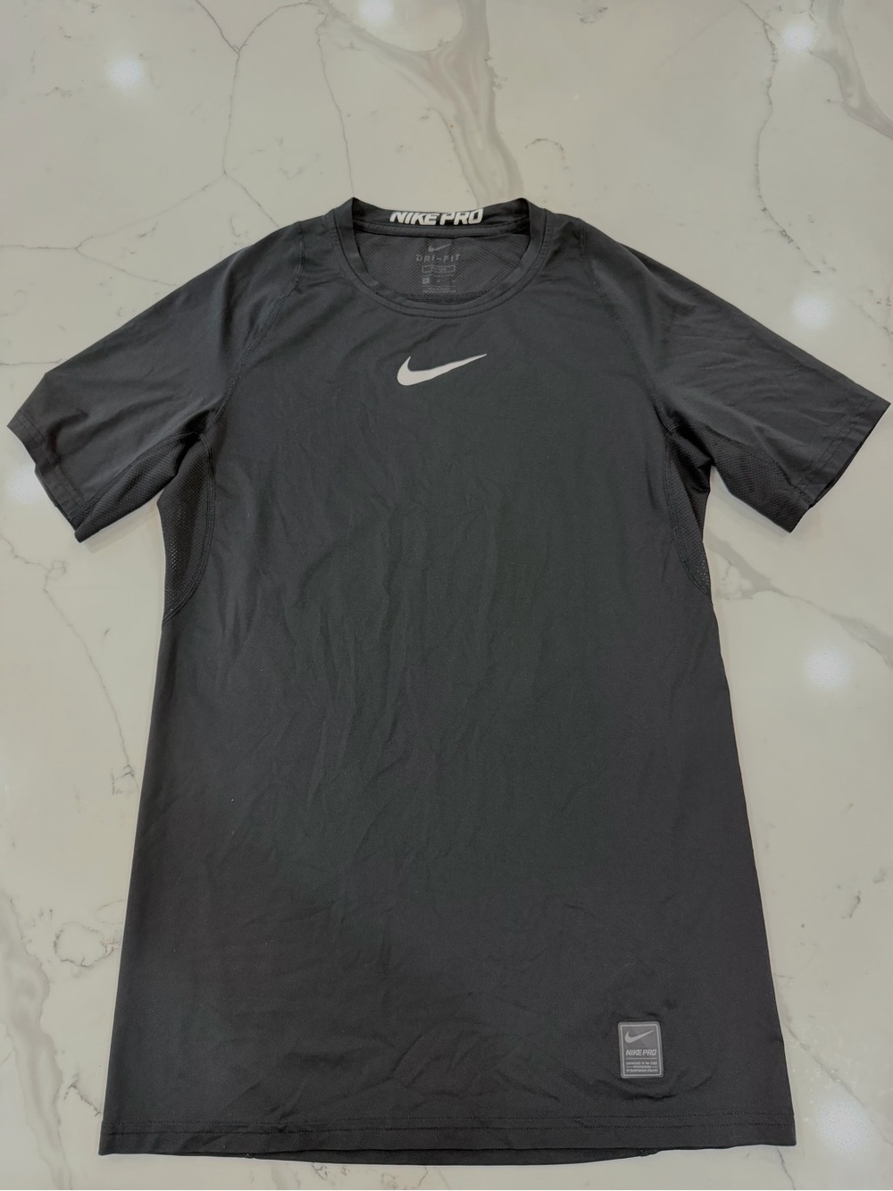 MENS Nike Black Short-Sleeve Pro Training Tee with White Swoosh